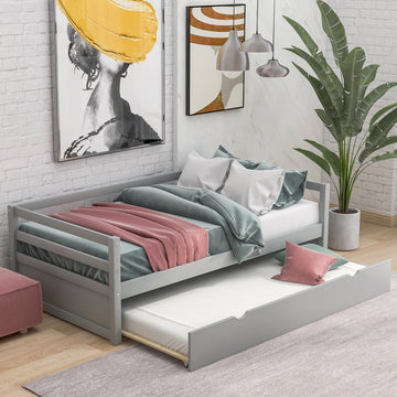 Daybed With Trundle Frame Set, Twin Size, Gray Sku:Wf283064Aae Box Spring Not Required Gray Wood Bedroom Pine