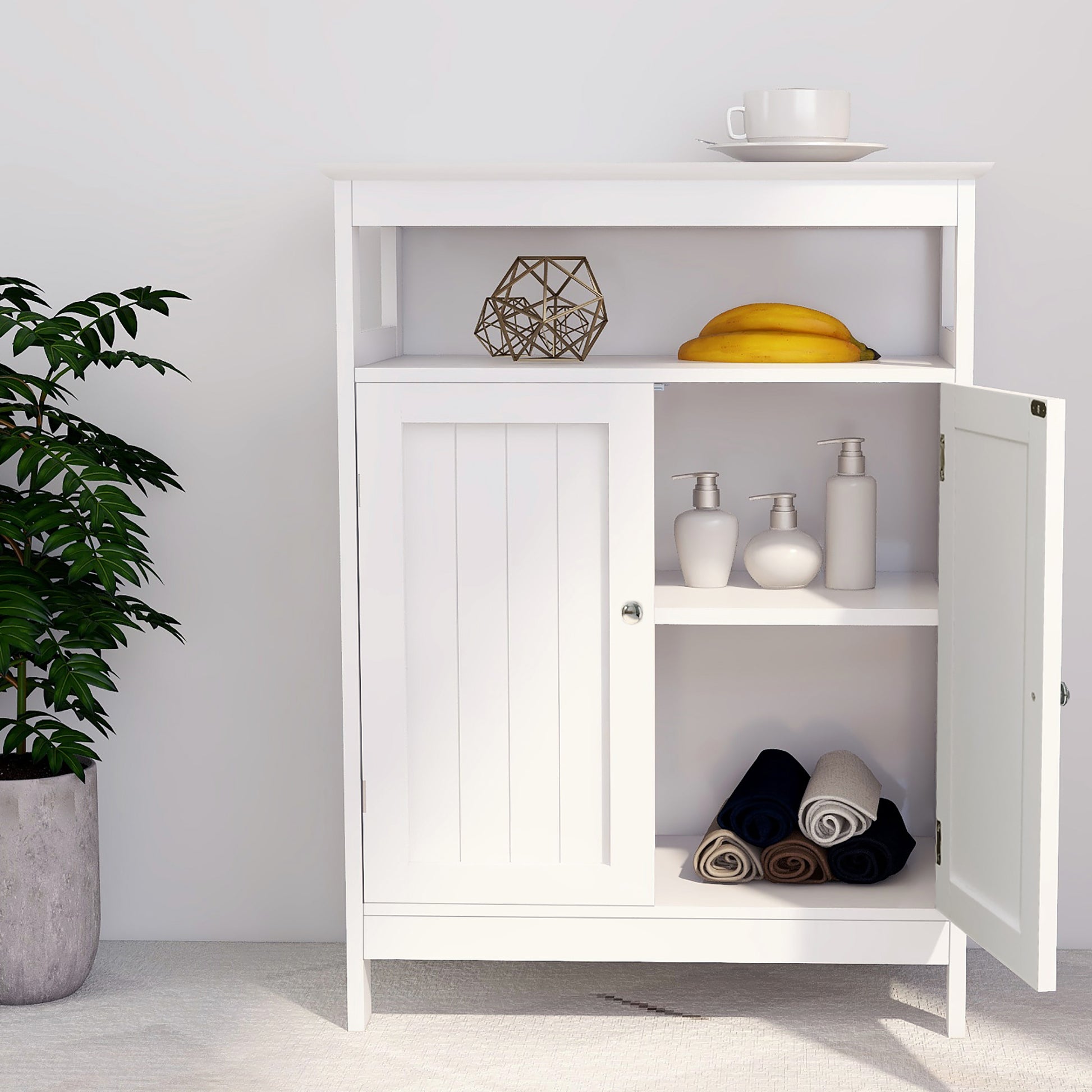 Bathroom Standing Storage With Double Shutter Doors Cabinet White White Mdf