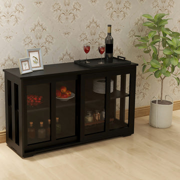 Kitchen Storage Stand Cupboard With Glass Door Black Black Mdf