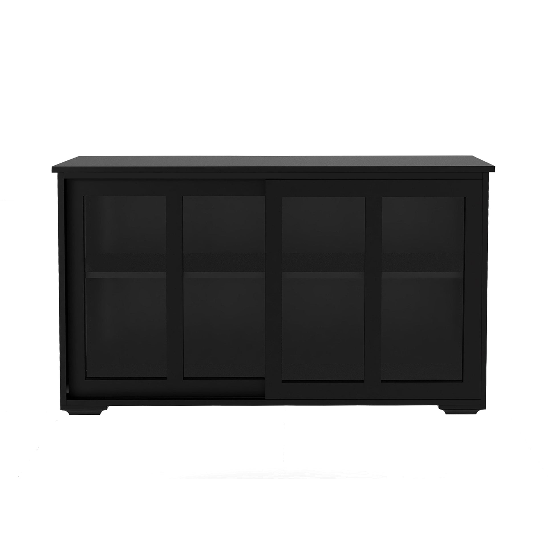 Kitchen Storage Stand Cupboard With Glass Door Black Black Mdf