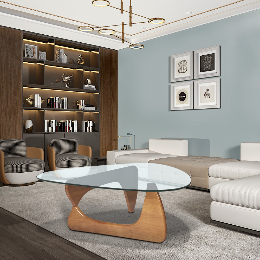 Home Modern Triangle Coffee Table Walnut Solid Wood