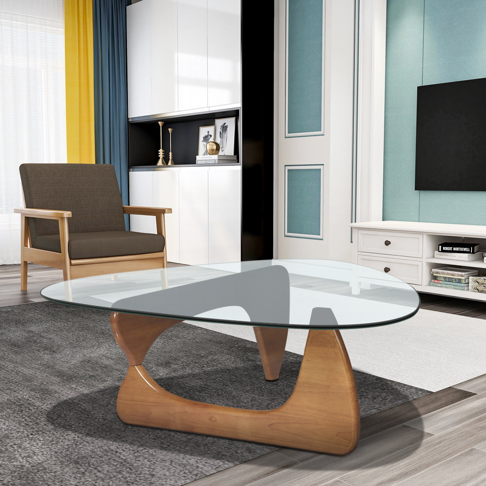 Home Modern Triangle Coffee Table Walnut Solid Wood