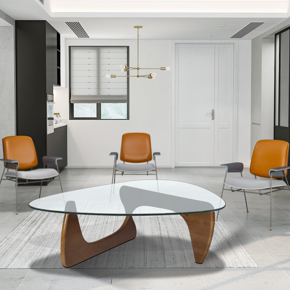 Home Modern Triangle Coffee Table Walnut Solid Wood