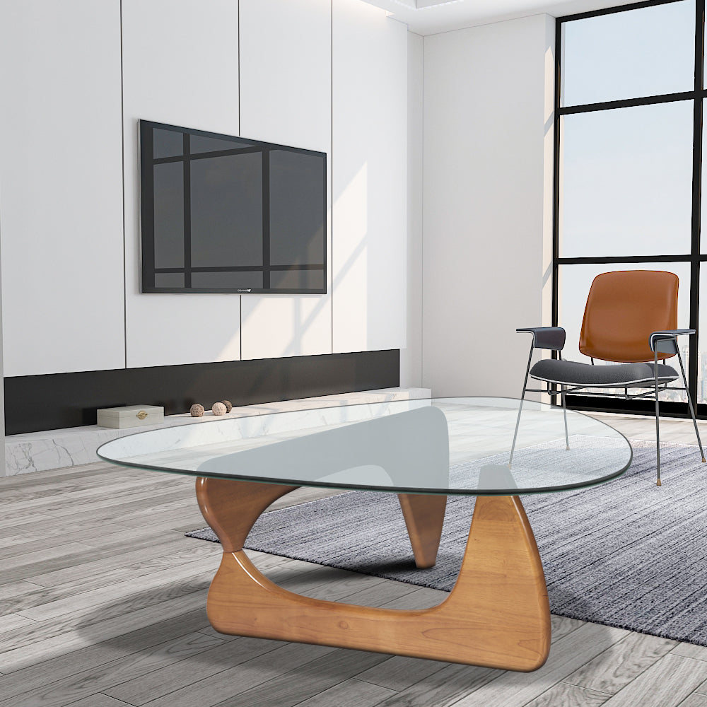 Home Modern Triangle Coffee Table Walnut Solid Wood
