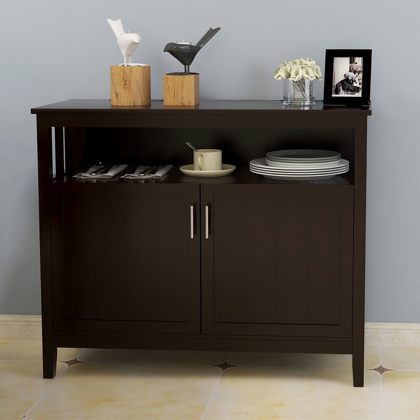 Kitchen Storage Sideboard And Buffet Server Cabinet Brown Color Brown Mdf