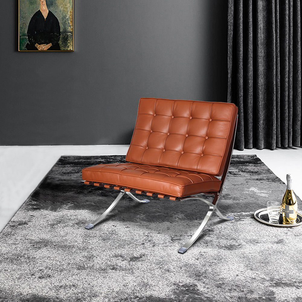 Mid Century Foldable Lounge Chair Brown Genuine Leather