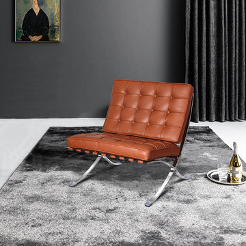 Mid Century Foldable Lounge Chair Brown Genuine Leather