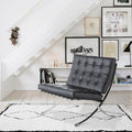 Mid Century Foldable Lounge Chair Black Genuine Leather 1 Seat