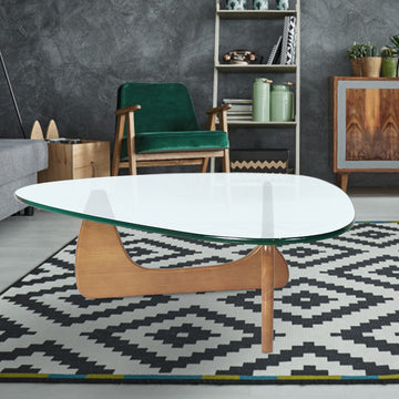 Light Walnut Triangle Coffee Table Wood Base For Living Room Walnut Solid Wood