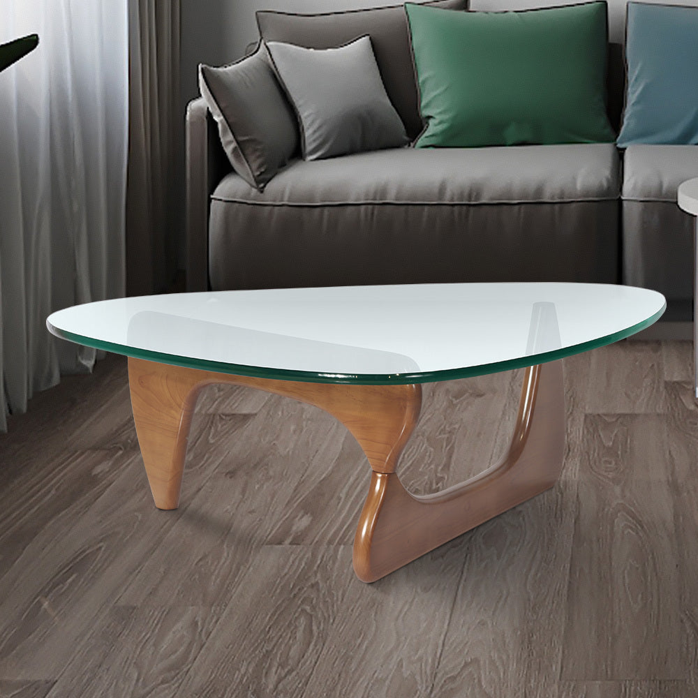 Light Walnut Triangle Coffee Table Wood Base For Living Room Walnut Solid Wood