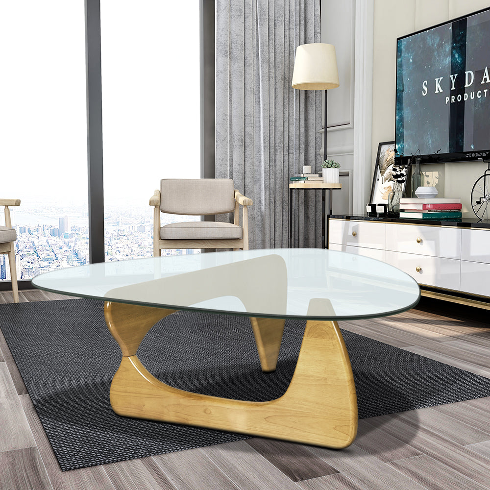 Home Modern Triangle Coffee Table Natural Solid Wood