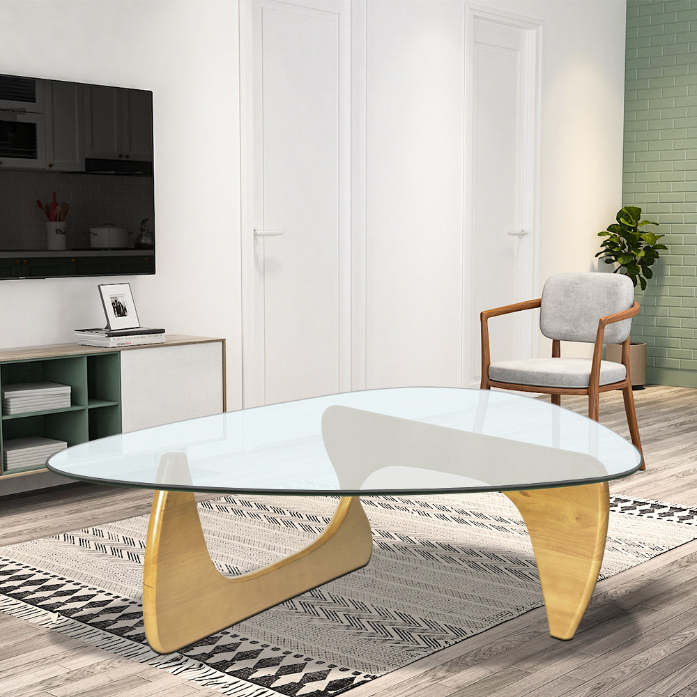 Home Modern Triangle Coffee Table Natural Solid Wood