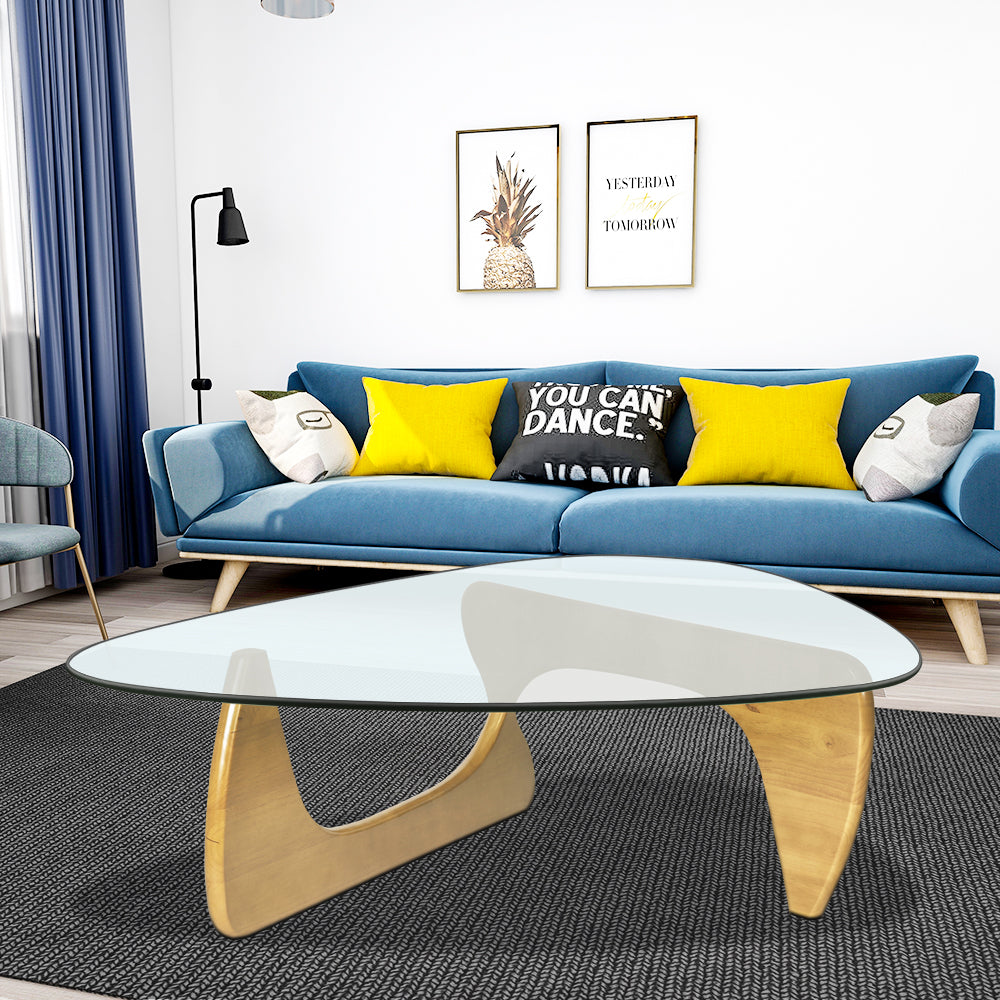 Home Modern Triangle Coffee Table Natural Solid Wood