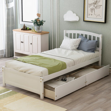 Twin Platform Storage Bed Wood Bed Frame With Two Drawers And Headboard, White Previous Sku: Sf000062Kaa Twin White Solid Wood