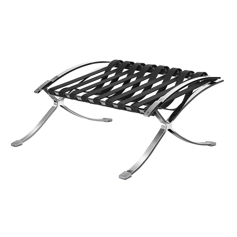 Mid Century Foldable Lounge Chair With Ottoman Black Genuine Leather 1 Seat