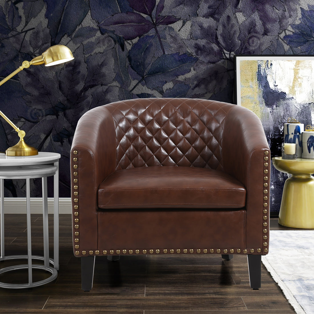 Coolmore Accent Barrel Chair Living Room Chair With S And Solid Wood Legs Brown Pu Leather Brown Solid Wood