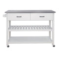 Stainless Steel Table Top White Kicthen Cart With Two Drawers White Mdf