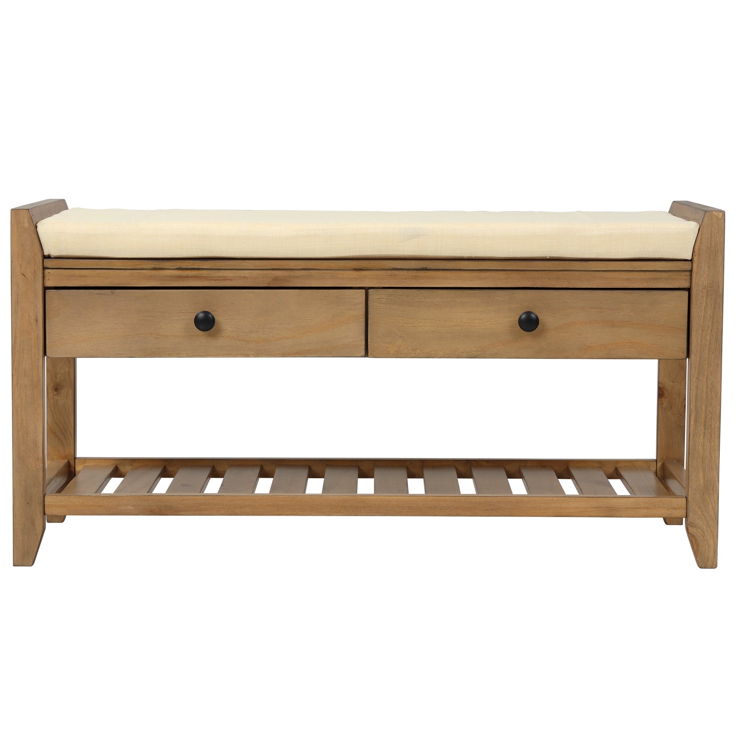 Shoe Rack With Cushioned Seat And Drawers, Multipurpose Entryway Storage Bench Old Pine Old Pine Solid Wood