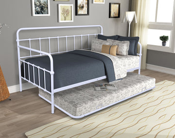 Metal Frame Daybed With Trundle White Metal