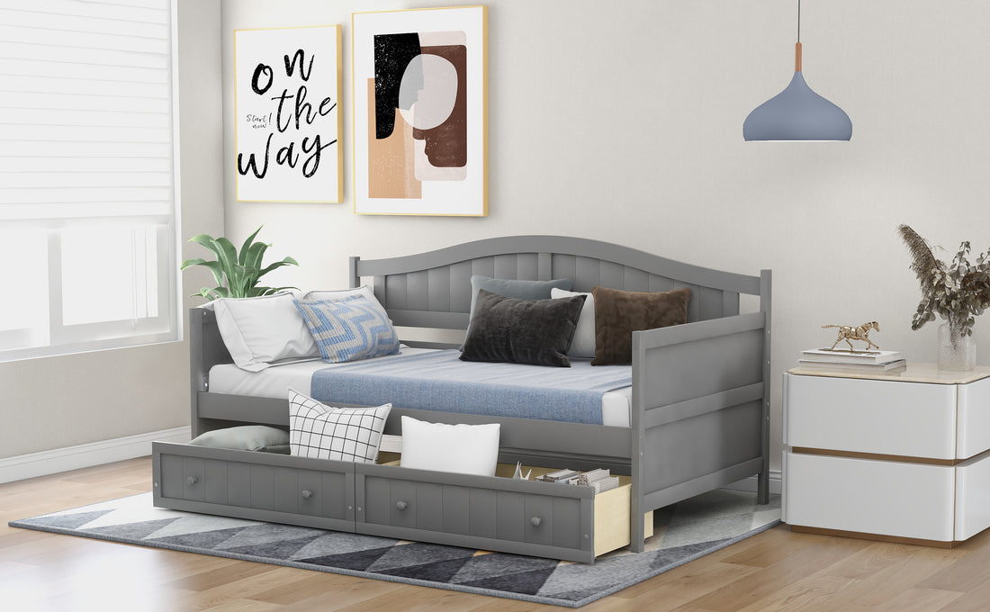 Twin Wooden Daybed With 2 Drawers, Sofa Bed For Bedroom Living Room,No Box Spring Needed,Gray Gray Solid Wood