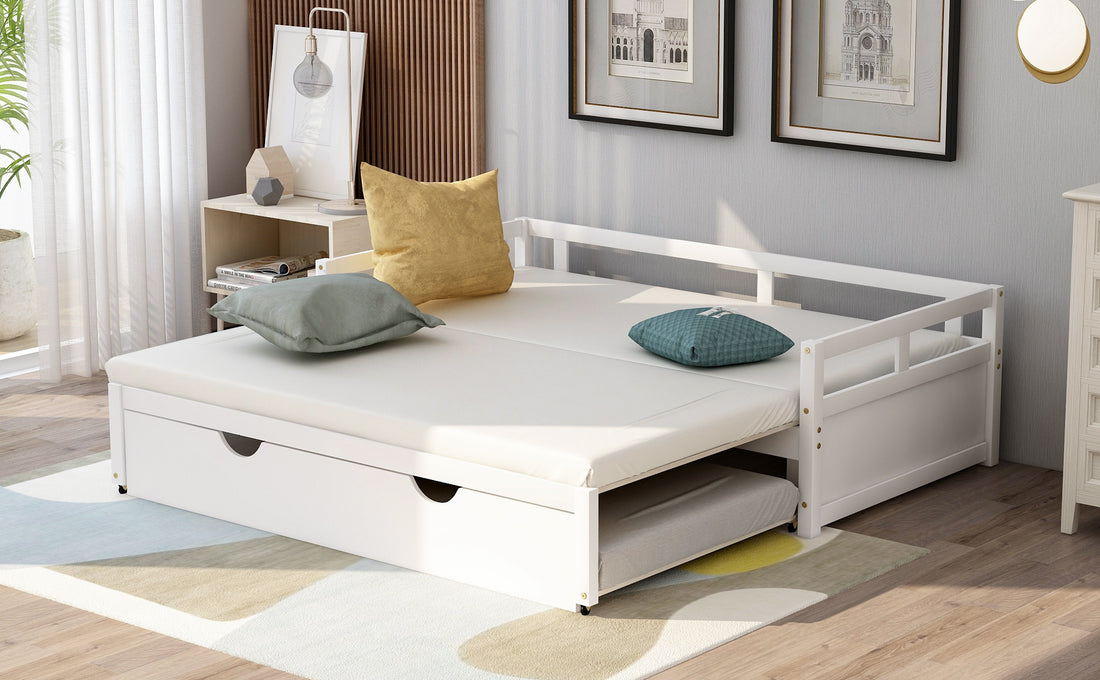 Extending Daybed With Trundle, Wooden Daybed With Trundle, White Twin White Solid Wood