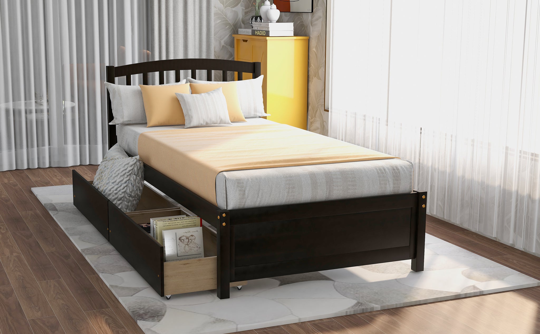 Twin Platform Storage Bed Wood Bed Frame With Two Drawers And Headboard, Espresso Previous Sku: Sf000062Paa Twin Espresso Solid Wood