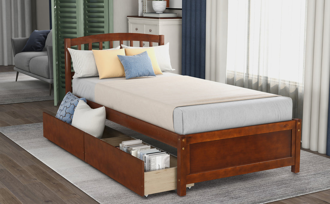 Twin Platform Storage Bed Wood Bed Frame With Two Drawers And Headboard, Walnut Previous Sku: Sf000062Daa Twin Walnut Solid Wood