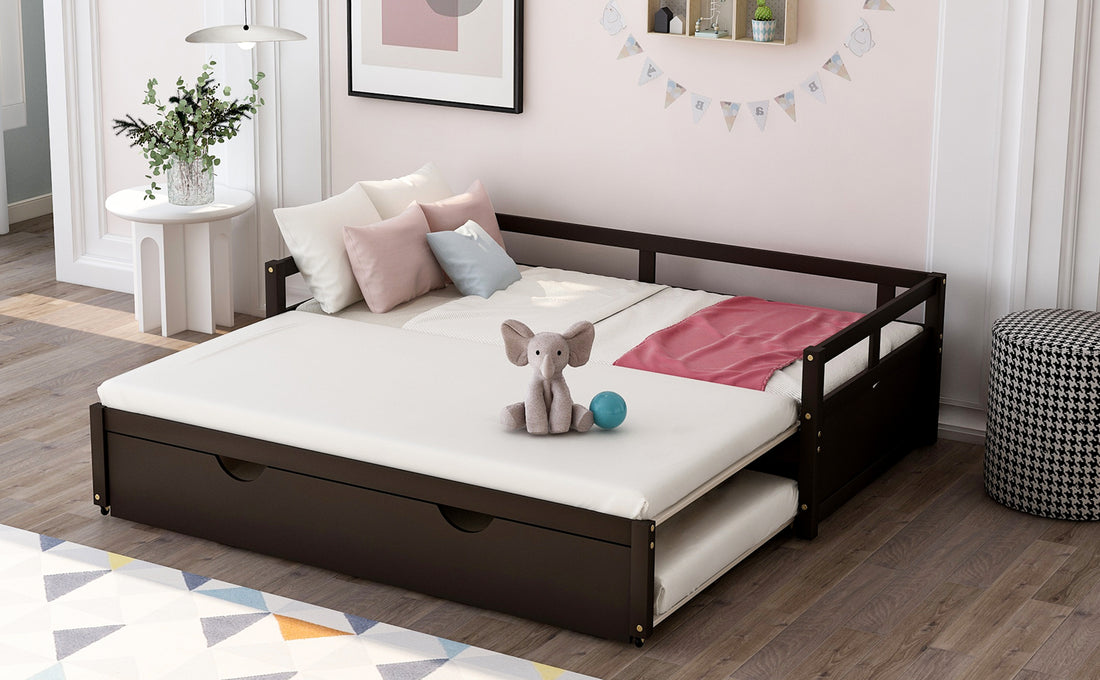 Extending Daybed With Trundle, Wooden Daybed With Trundle, Espresso Twin Espresso Solid Wood