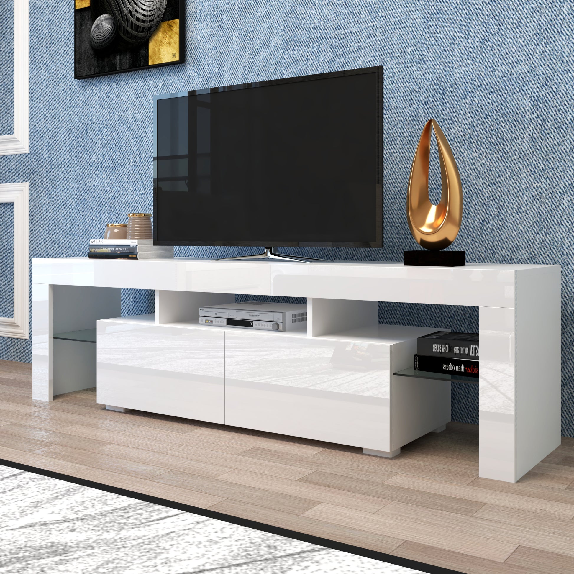 Modern White Tv Stand, 20 Colors Led Tv Stand W Remote Control Lights White 60 69 Inches Mdf