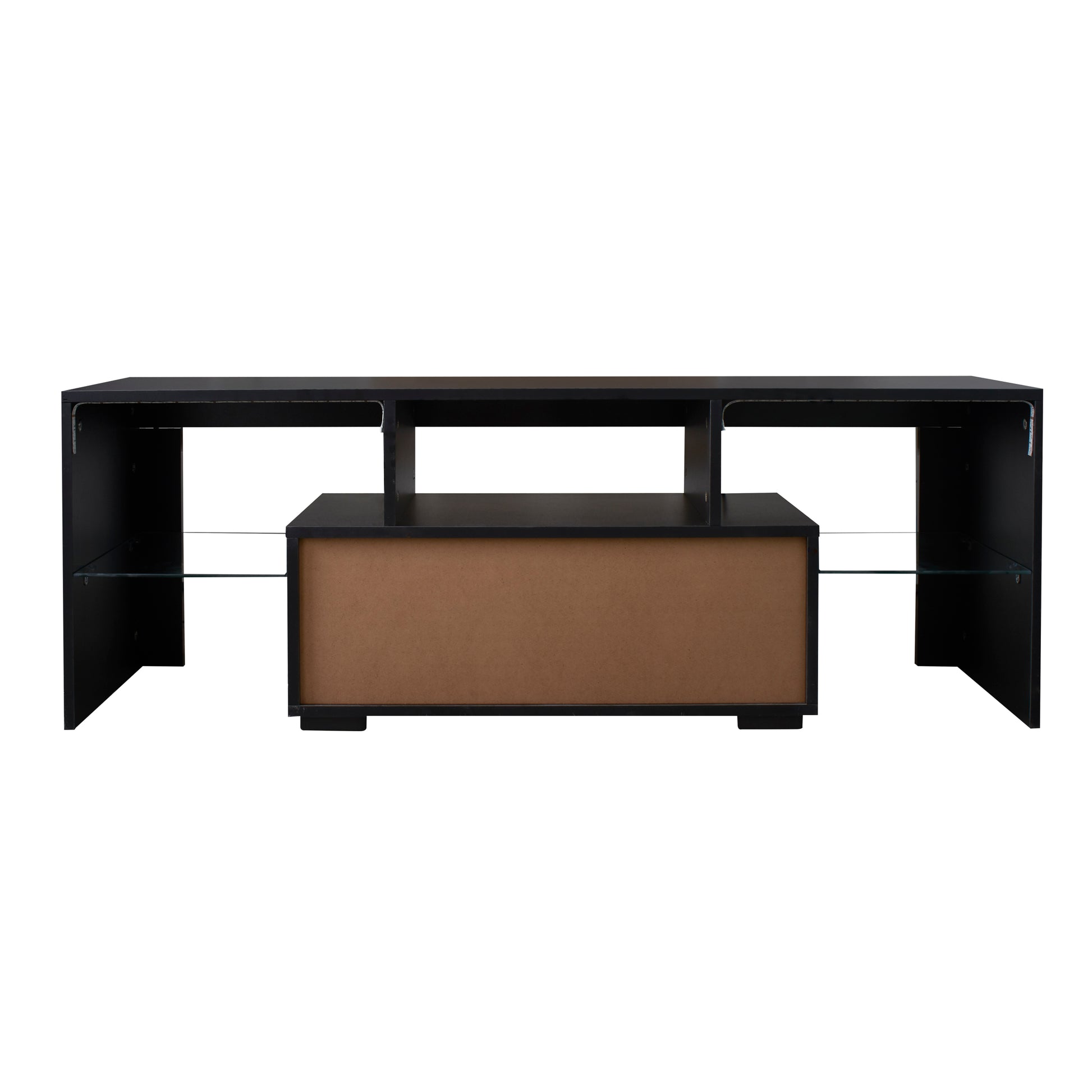 Black Tv Stand With Led Rgb Lights,Flat Screen Tv Cabinet, Gaming Consoles In Lounge Room, Living Room And Bedroom Black Black 50 59 Inches Mdf