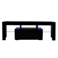 Black Tv Stand With Led Rgb Lights,Flat Screen Tv Cabinet, Gaming Consoles In Lounge Room, Living Room And Bedroom Black Black 50 59 Inches Mdf