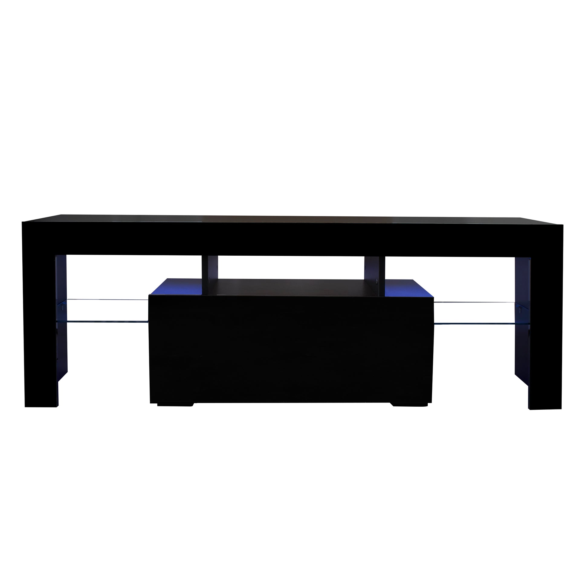 Black Tv Stand With Led Rgb Lights,Flat Screen Tv Cabinet, Gaming Consoles In Lounge Room, Living Room And Bedroom Black Black 50 59 Inches Mdf