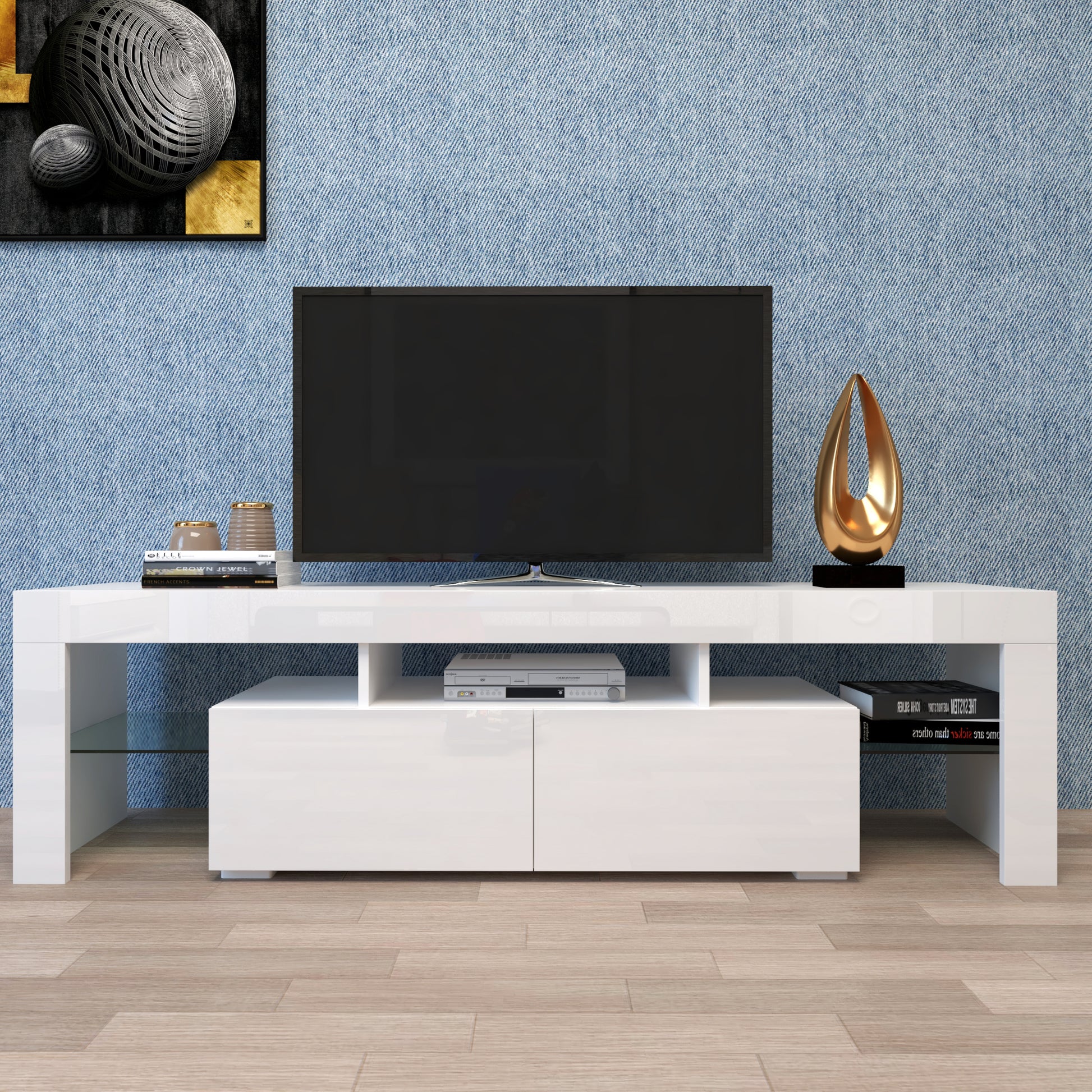 Modern White Tv Stand, 20 Colors Led Tv Stand W Remote Control Lights White 60 69 Inches Mdf