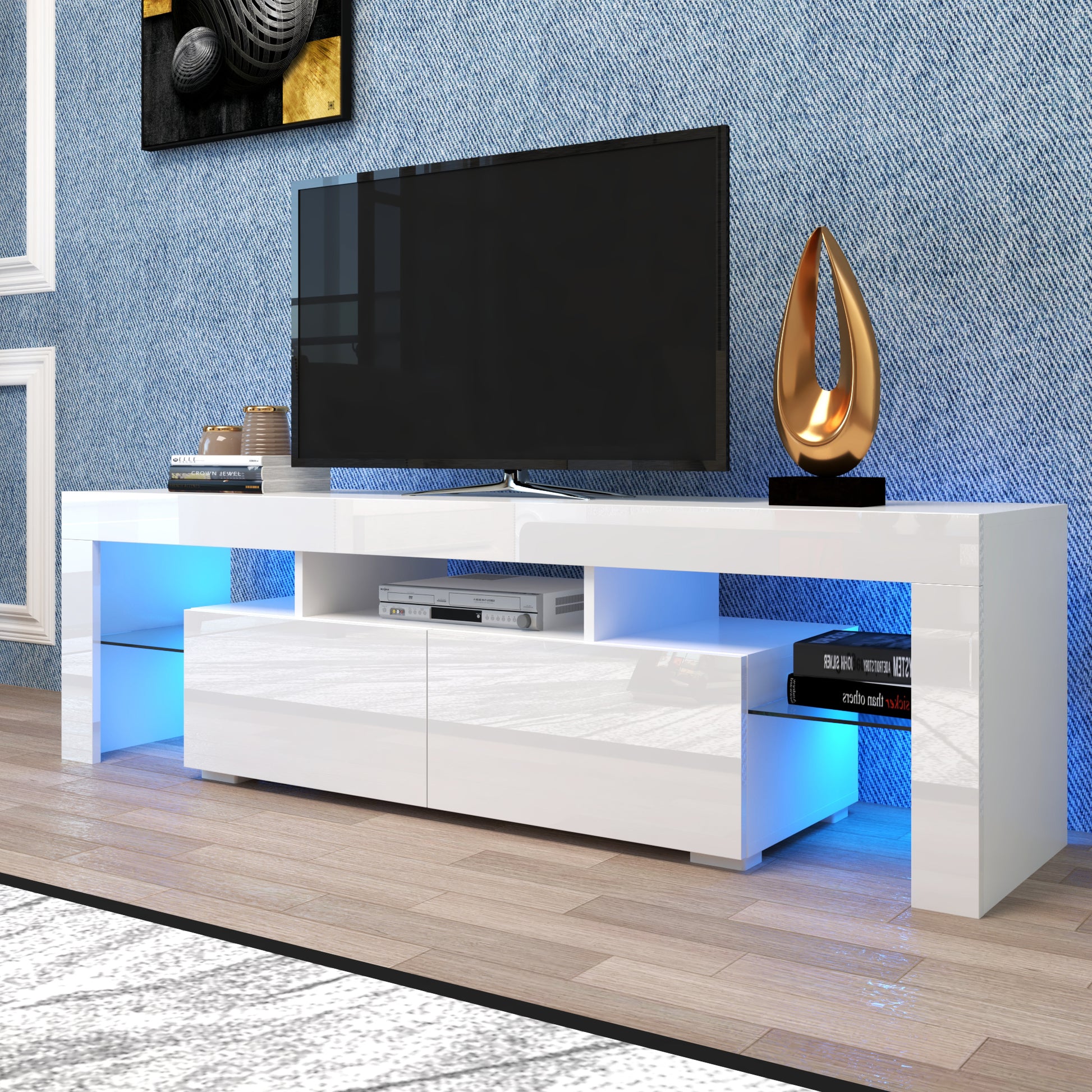 Modern White Tv Stand, 20 Colors Led Tv Stand W Remote Control Lights White 60 69 Inches Mdf