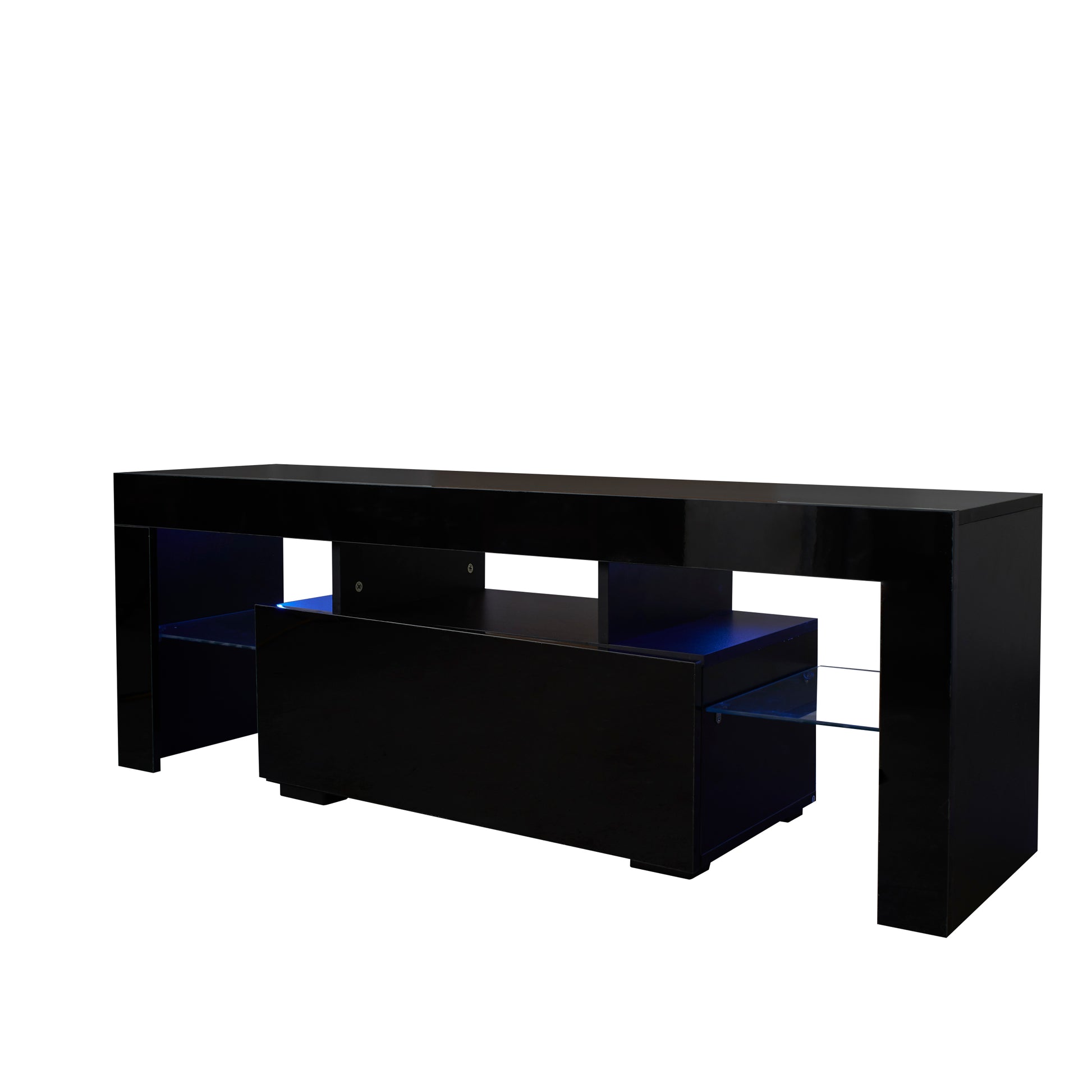 Black Tv Stand With Led Rgb Lights,Flat Screen Tv Cabinet, Gaming Consoles In Lounge Room, Living Room And Bedroom Black Black 50 59 Inches Mdf