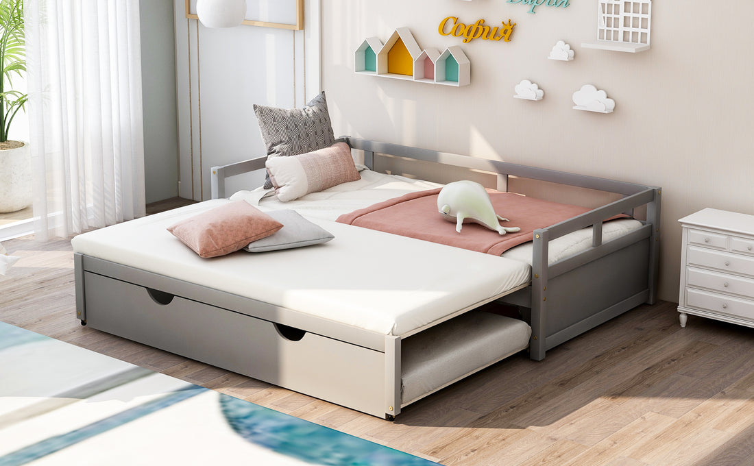 Extending Daybed With Trundle, Wooden Daybed With Trundle, Gray Twin Gray Solid Wood