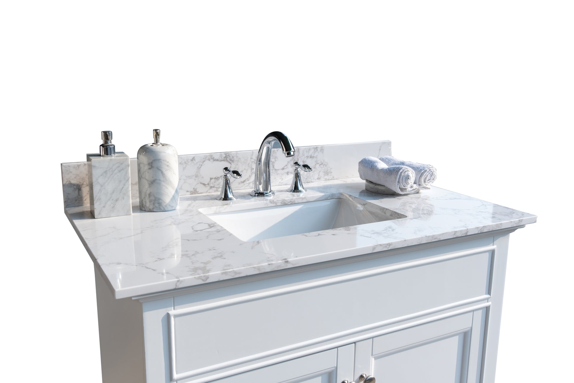 37Inch Bathroom Vanity Top Stone Carrara White Style Tops With Rectangle Undermount Ceramic Sink And Back Splash With 3 Faucet Hole For Bathrom Cabinet Gray American Design Stone Stone