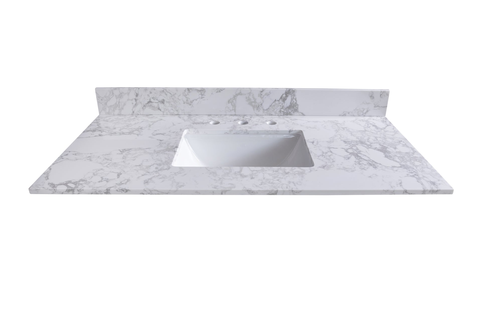 Carrara White Engineered Stone Vanity Top Side Backsplash White Stone