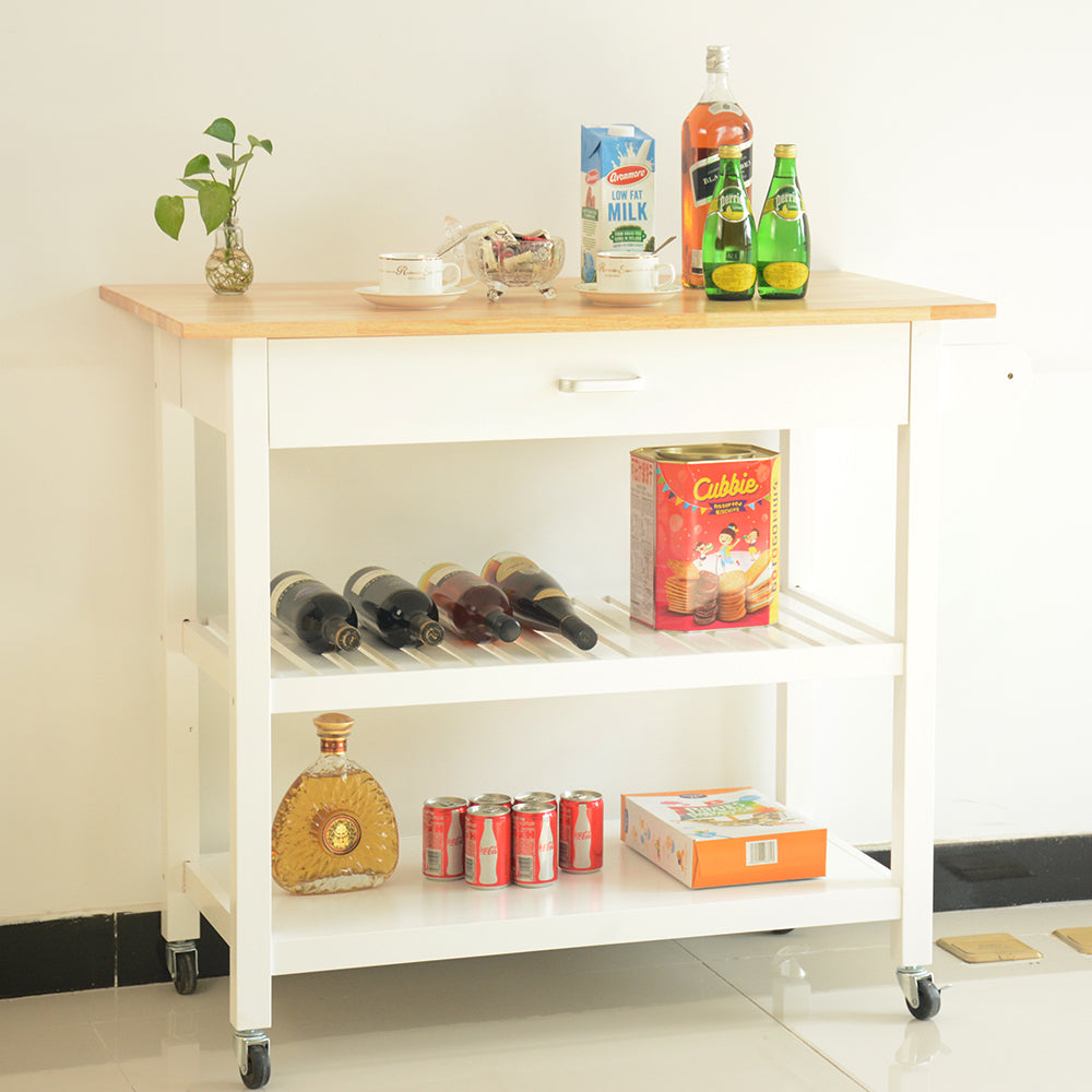 Kitchen Island & Kitchen Cart, Mobile Kitchen Island With Two Lockable Wheels, Simple Design To Display Foods And Utensil Clearly, One Big Drawer Keeps Kitchen Ware From Dust. White Mdf