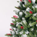 Artificial Christmas Tree Flocked Pine Needle Tree With Cones Red Berries 7.5 Ft Foldable Stand Green American Design Pvc Polyester