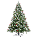 Artificial Christmas Tree Flocked Pine Needle Tree With Cones Red Berries 7.5 Ft Foldable Stand Green American Design Pvc Polyester