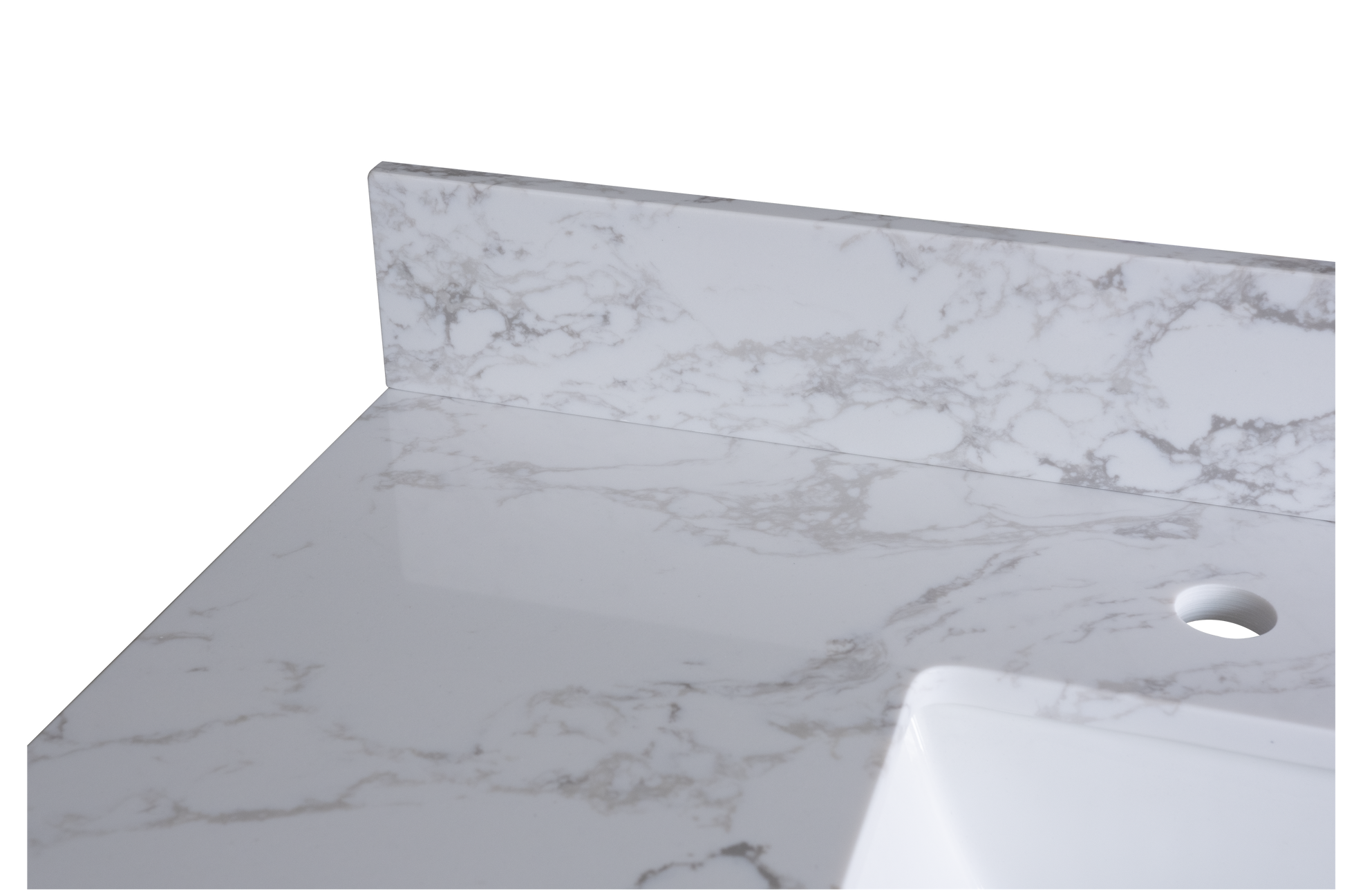 31" Carrara White Engineered Stone Vanity Top Backsplash Light Grey Stone