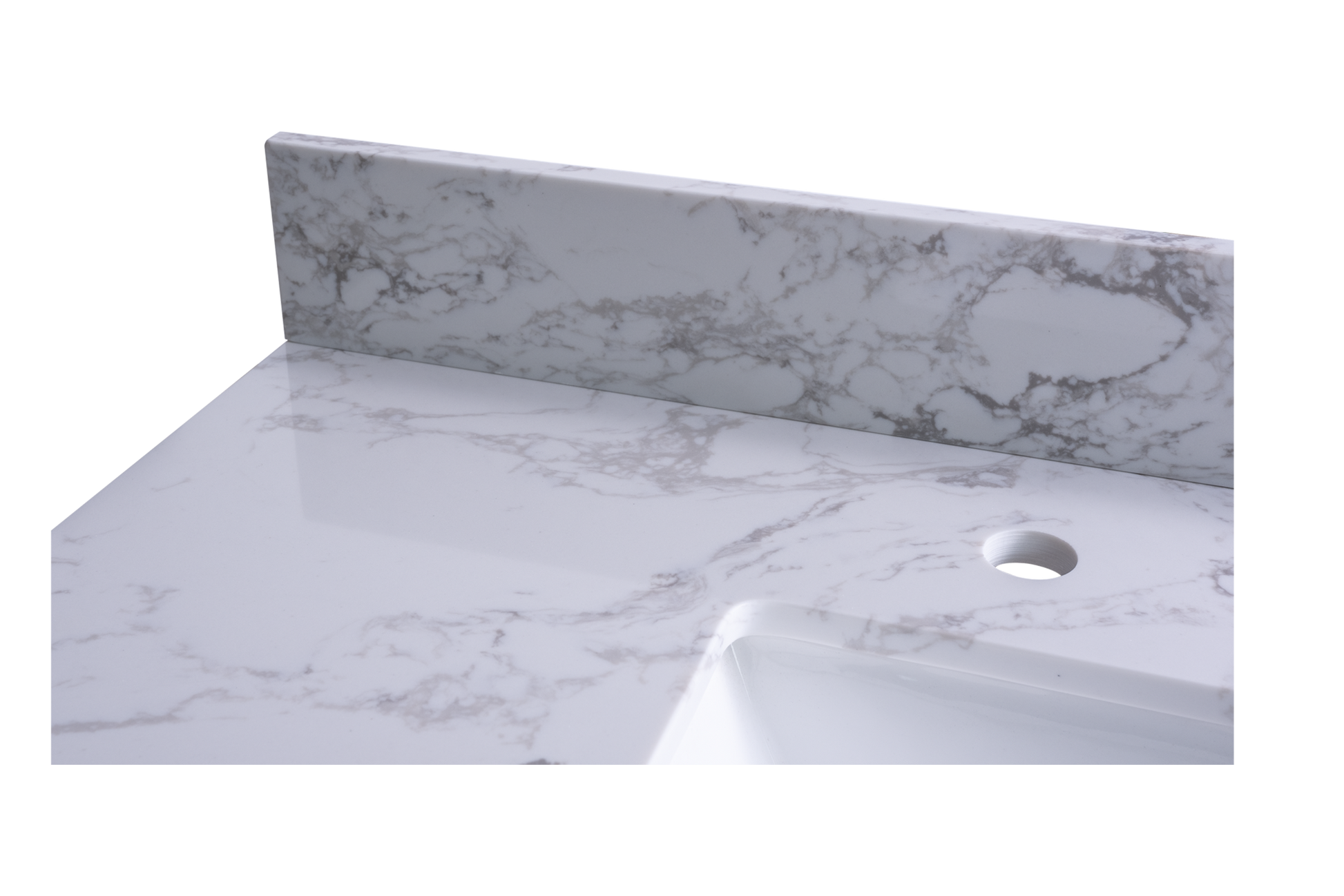 49X22Inch Bathroom Stone Vanity Top Engineered Stone Carrara White Marble Color With Rectangle Undermount Ceramic Sink And 3 Faucet Hole With Back Splash . Gray Stone