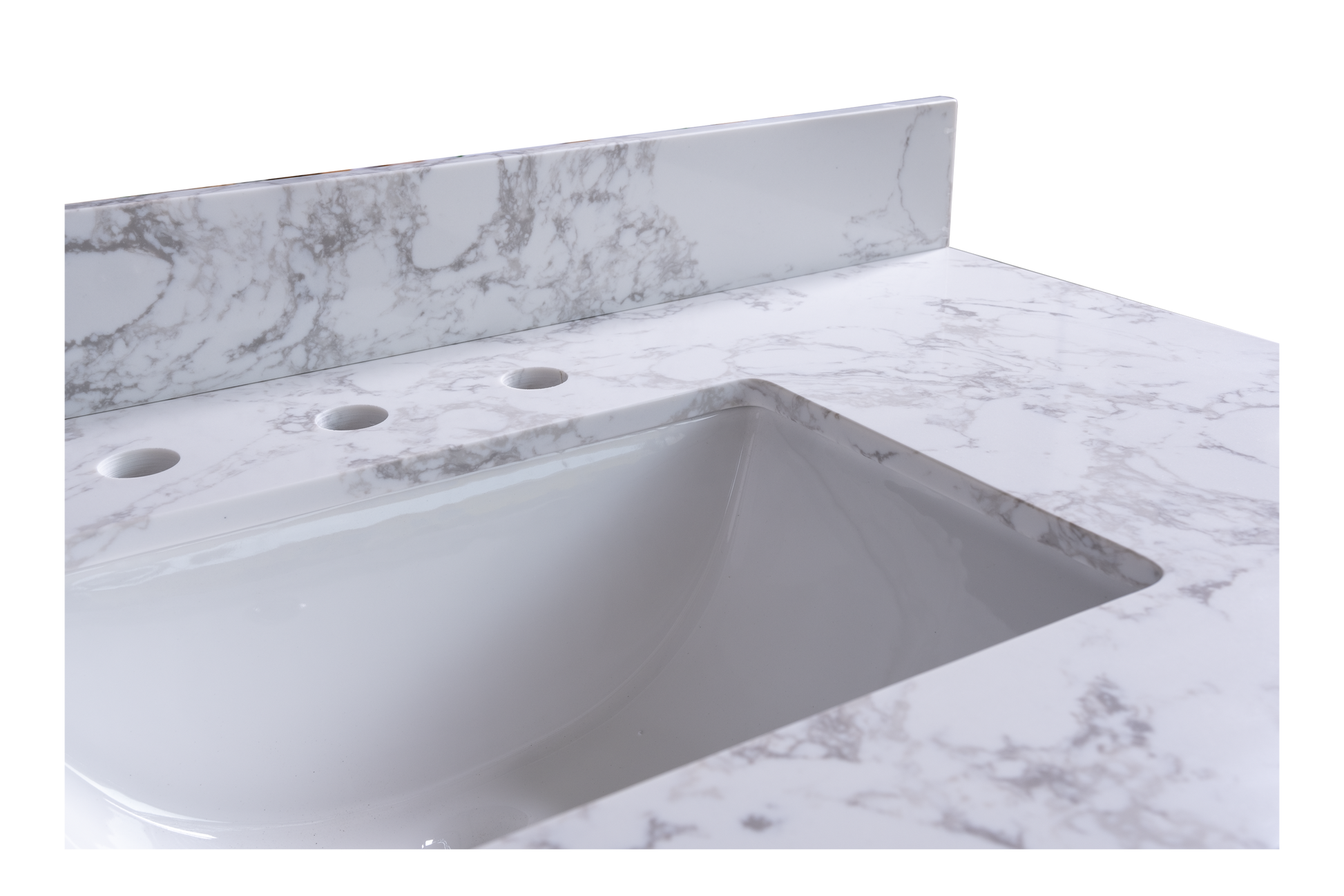 49X22Inch Bathroom Stone Vanity Top Engineered Stone Carrara White Marble Color With Rectangle Undermount Ceramic Sink And 3 Faucet Hole With Back Splash . Gray Stone