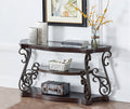 Sofa Table, Glass Table Top, Mdf W Marble Paper Middle Shelf, Powder Coat Finish Metal Legs. 54