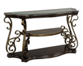 Sofa Table, Glass Table Top, Mdf W Marble Paper Middle Shelf, Powder Coat Finish Metal Legs. 54