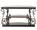 Sofa Table, Glass Table Top, Mdf W Marble Paper Middle Shelf, Powder Coat Finish Metal Legs. 54