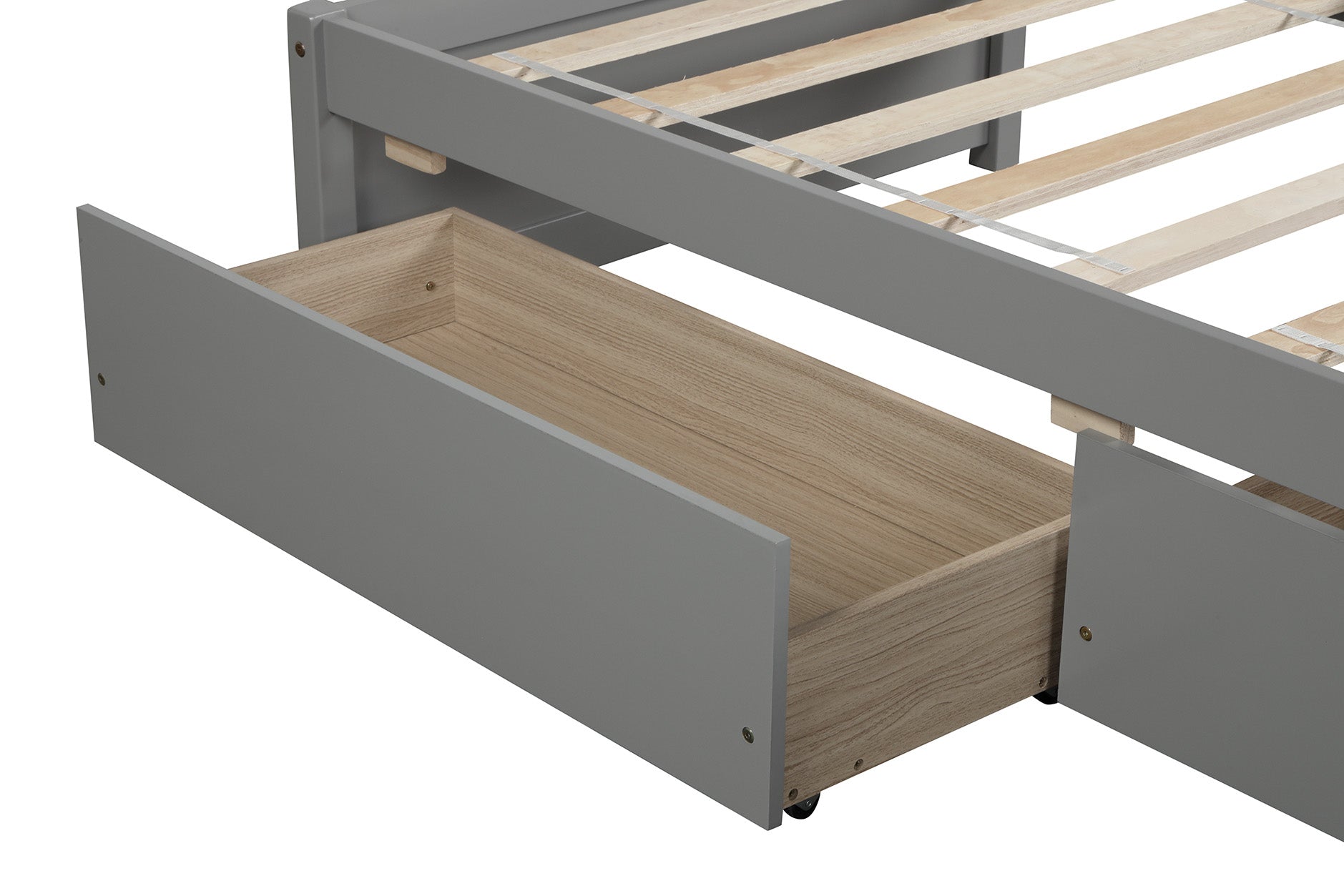 Twin Bed With 2 Drawers, Solid Wood, No Box Spring Needed ,Grey Sku:W504P149041 Twin Grey Pine