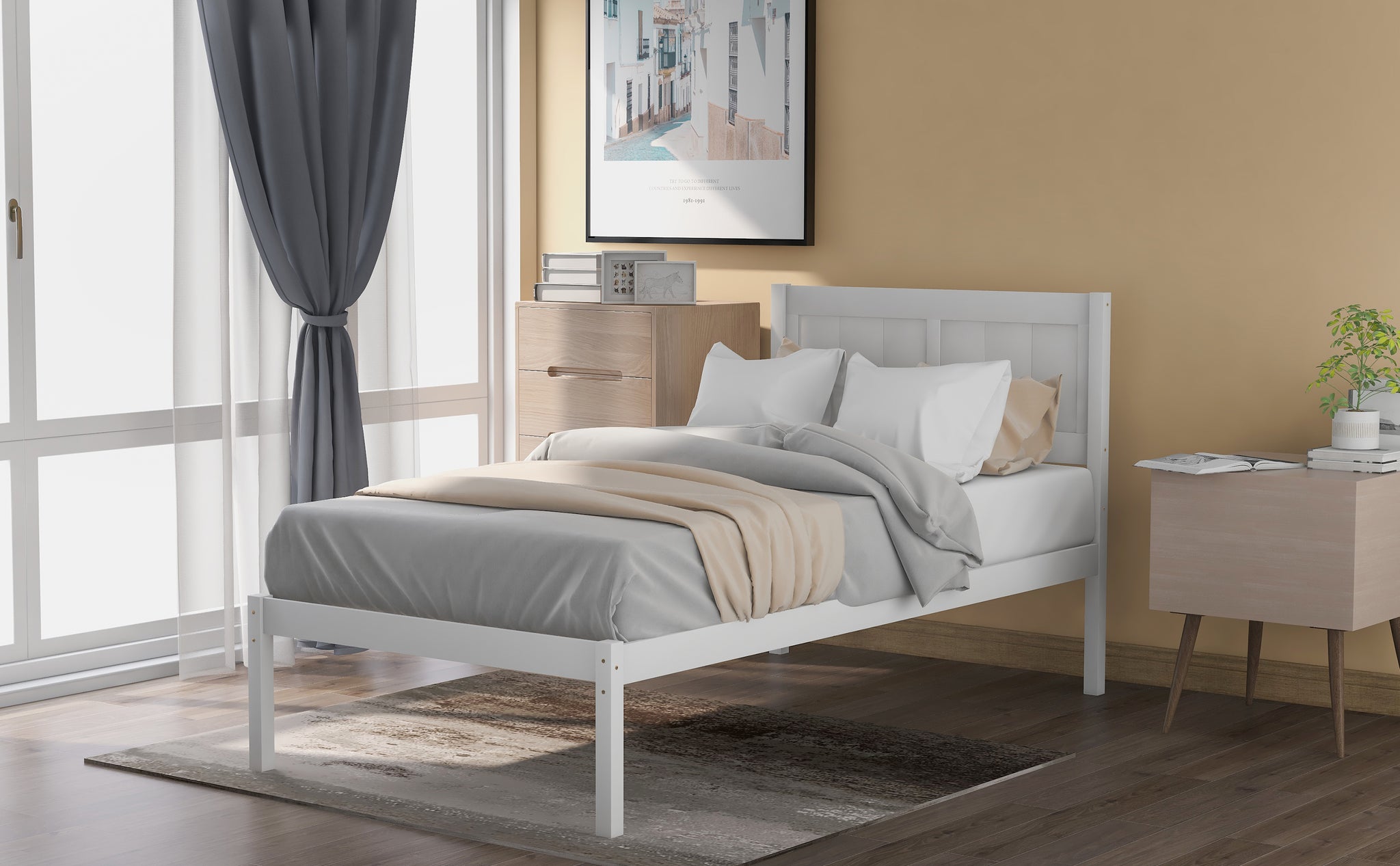 Wood Platform Bed Twin Size Platform Bed With Headboard White Solid Wood