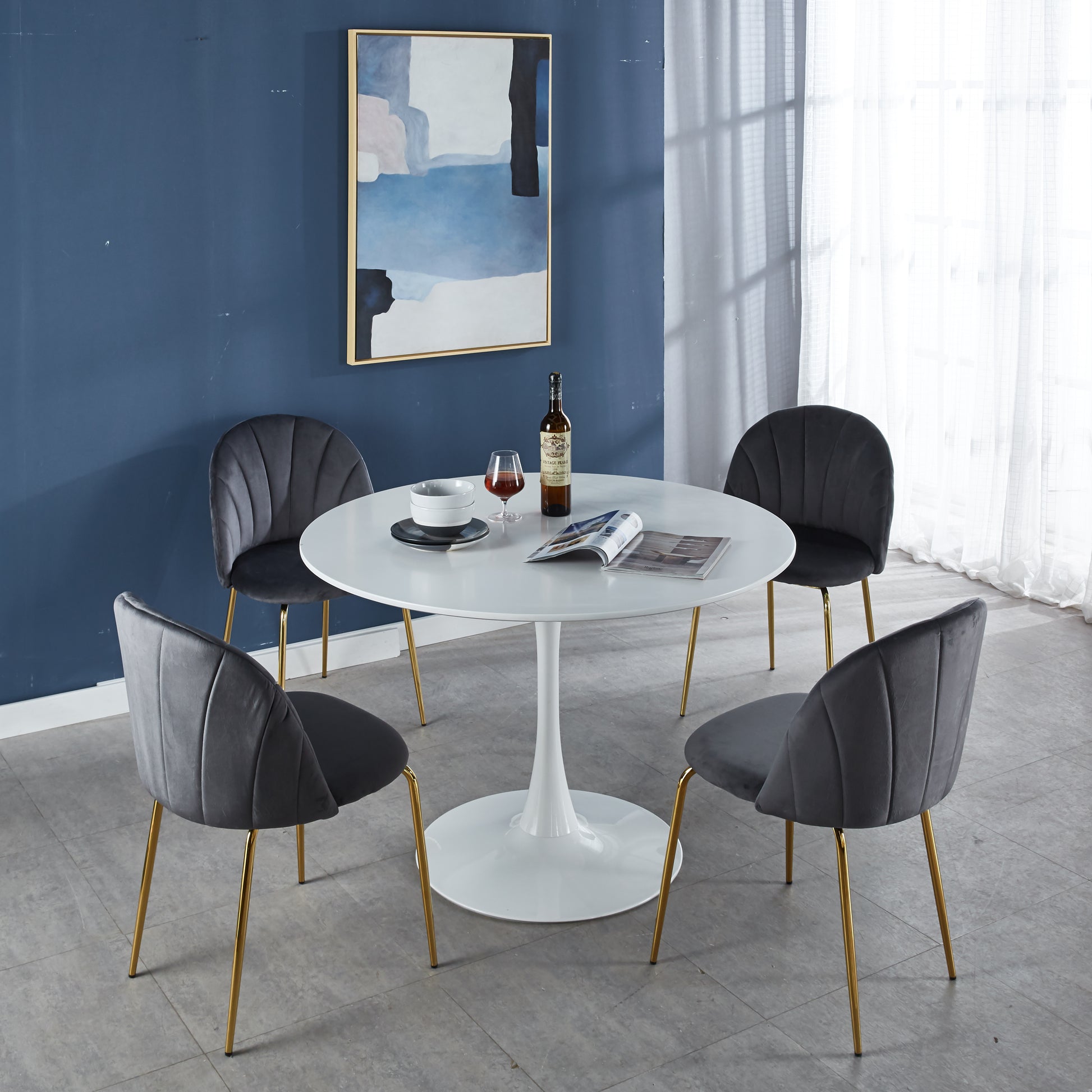 42.1"White Tulip Table Mid Century Dining Table For 4 6 People With Round Mdf Table Top, Pedestal Dining Table, End Table Leisure Coffee Table White Mdf